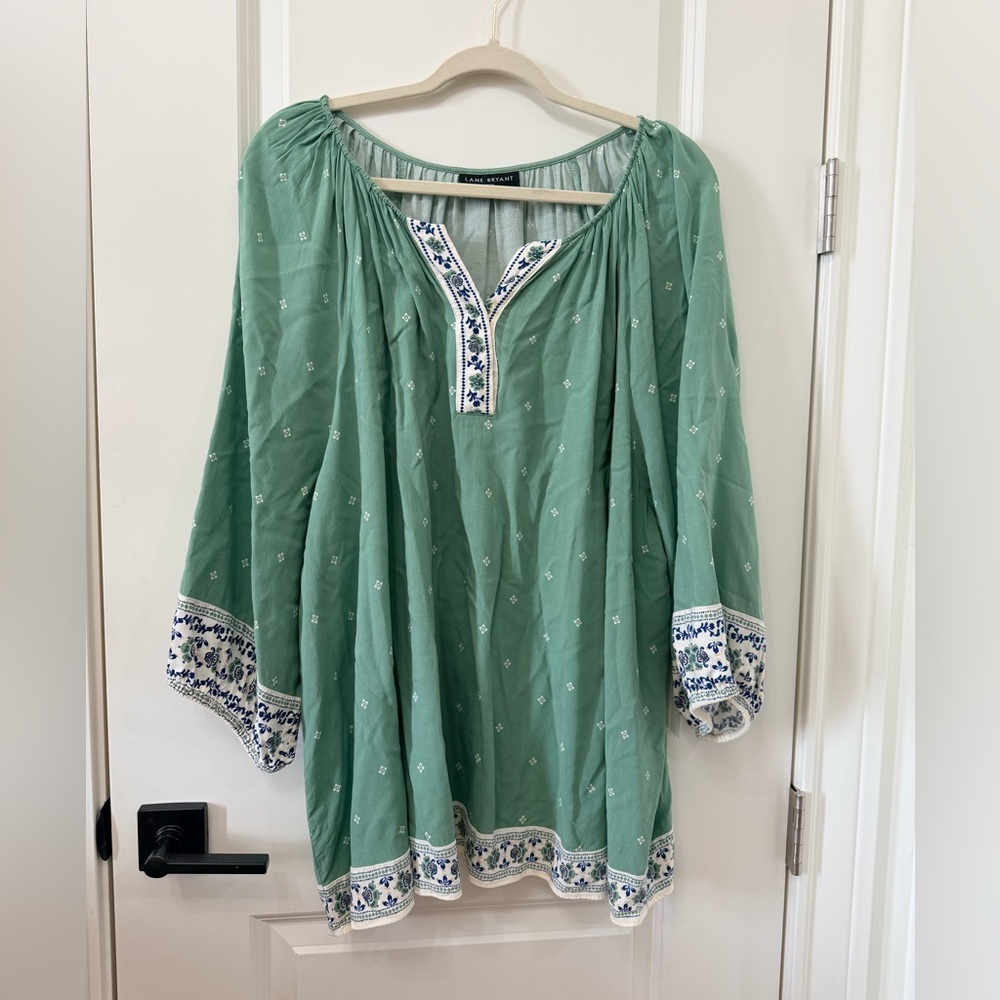 Lane Bryant Green Tunic with Blue Accents